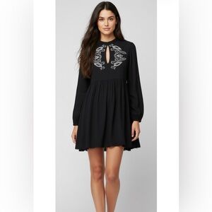 Minkpink Long Sleeve  Black Embroidered Mini Dress S Witchy Whimsygoth Romantic